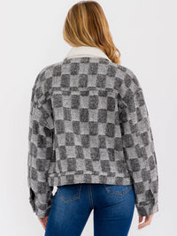 WOMEN'S LONG SLEEVE FRONT POCKET BUTTON UP CHECKERS JACKET