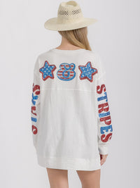 WOMEN'S LONG SLEEVE HIGH-LOW GRAPHIC PATRIOTIC SHIRT
