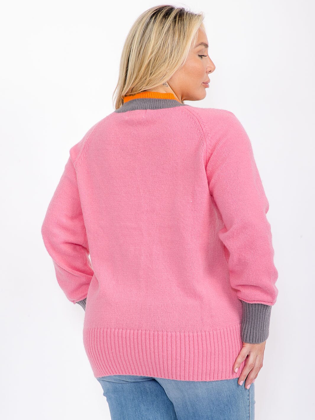 PLUS SIZE LONG SLEEVE V-NECK COLORBLOCK PULLOVER SWEATER