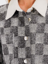 WOMEN'S LONG SLEEVE FRONT POCKET BUTTON UP CHECKERS JACKET