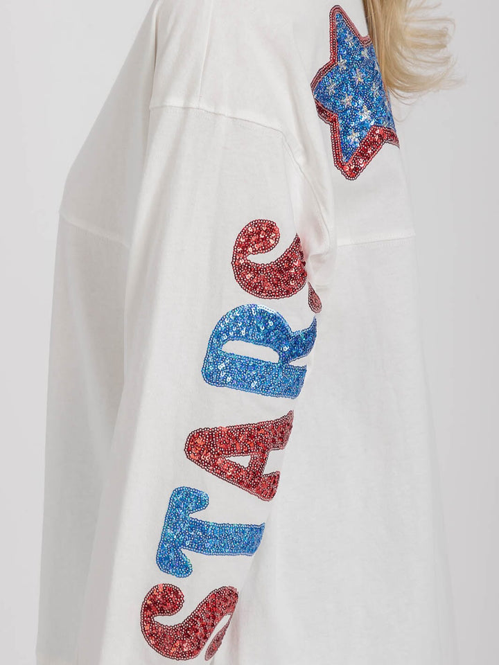 WOMEN'S LONG SLEEVE HIGH-LOW GRAPHIC PATRIOTIC SHIRT