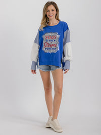 WOMEN'S LONG SLEEVE HIGH-LOW GRAPHIC PATRIOTIC SHIRT