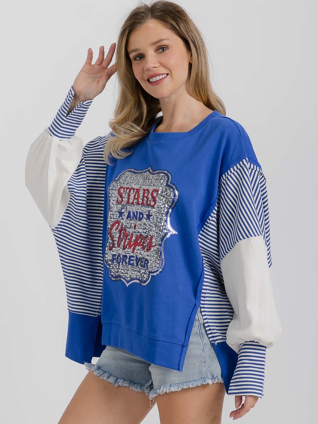 WOMEN'S LONG SLEEVE HIGH-LOW GRAPHIC PATRIOTIC SHIRT