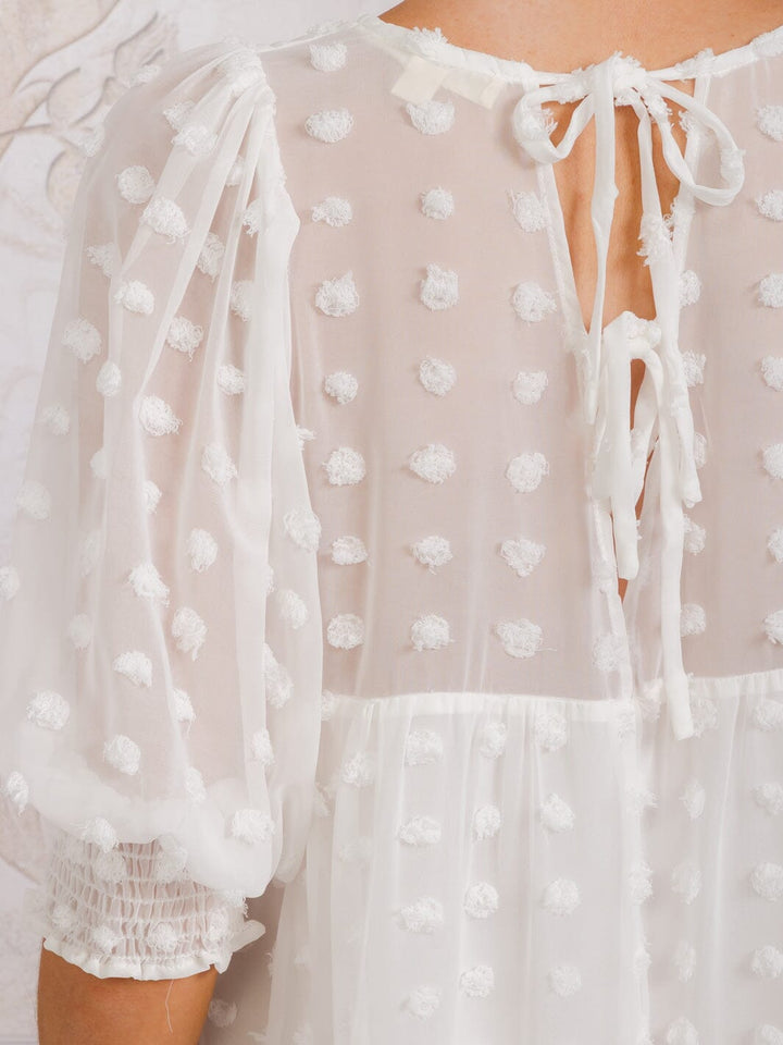 WOMEN'S 3/4 SLEEVE SWISS DETAILED TUNIC TIERED MINI DRESS