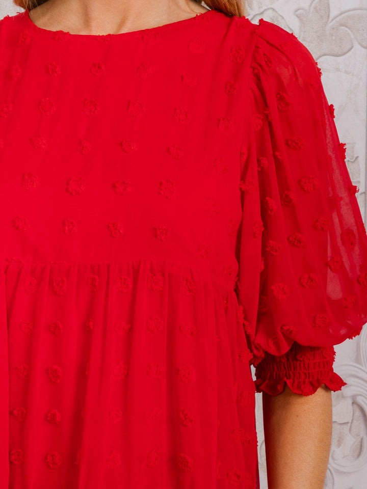 WOMEN'S 3/4 SLEEVE SWISS DETAILED TUNIC TIERED MINI DRESS