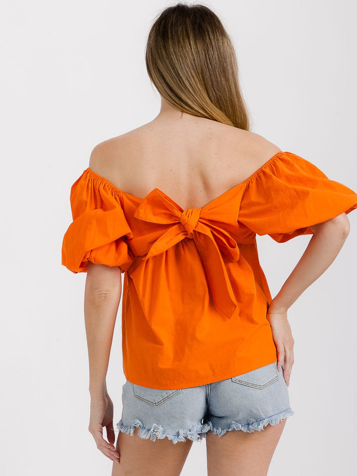 WOMEN'S SHORT SLEEVE BACK TIE SOLID BLOUSE