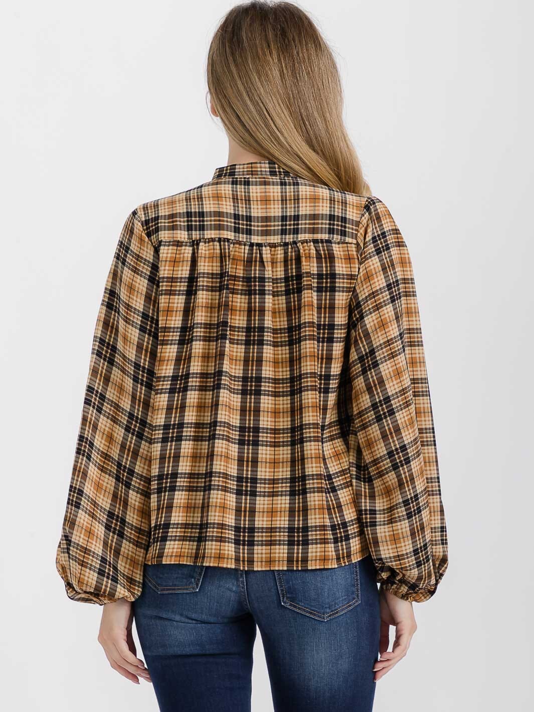 WOMEN'S LONG SLEEVE BUTTON UP PLAID BLOUSE