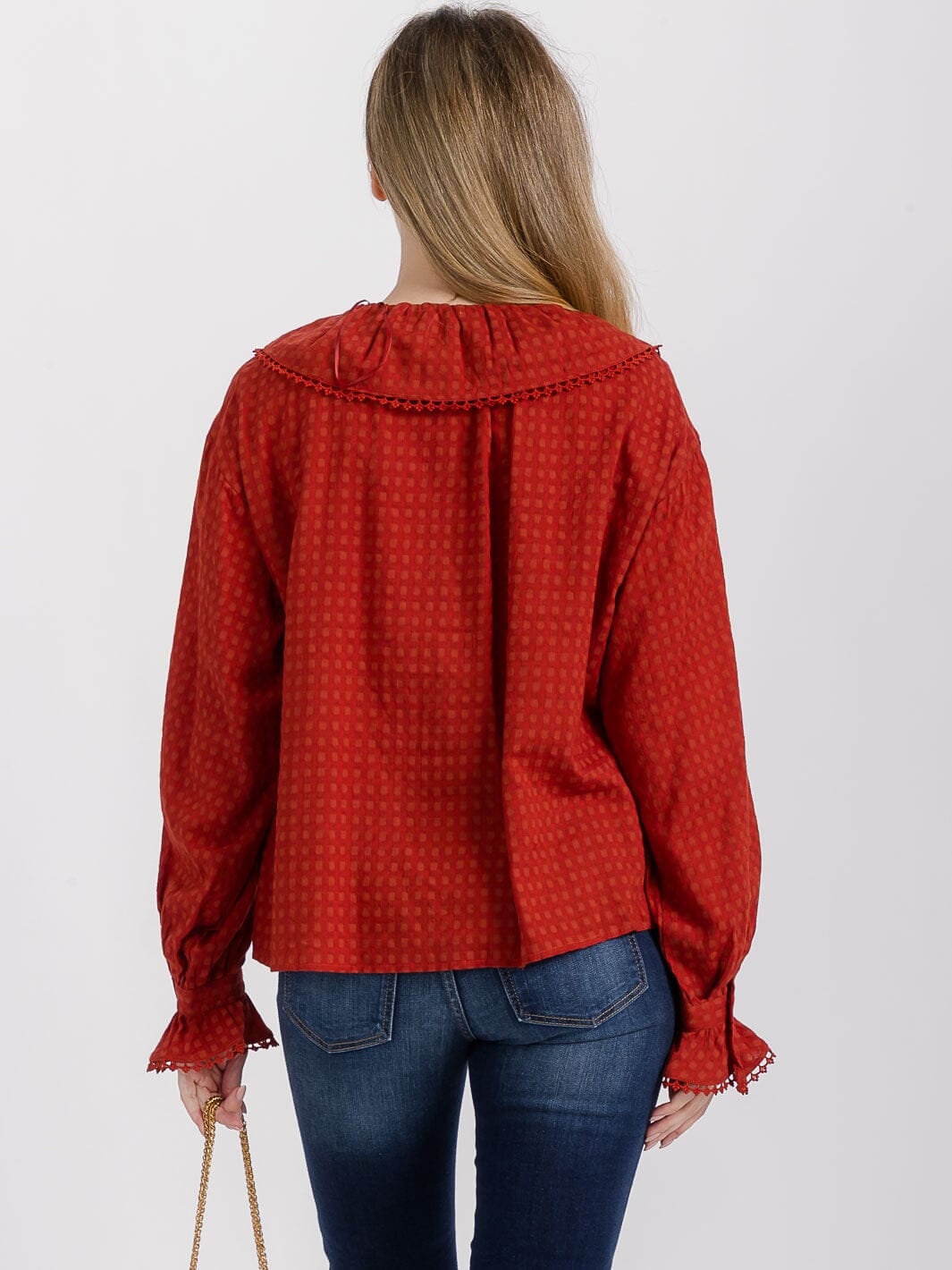 WOMEN'S LONG SLEEVE BUTTON UP DETAILED BLOUSE