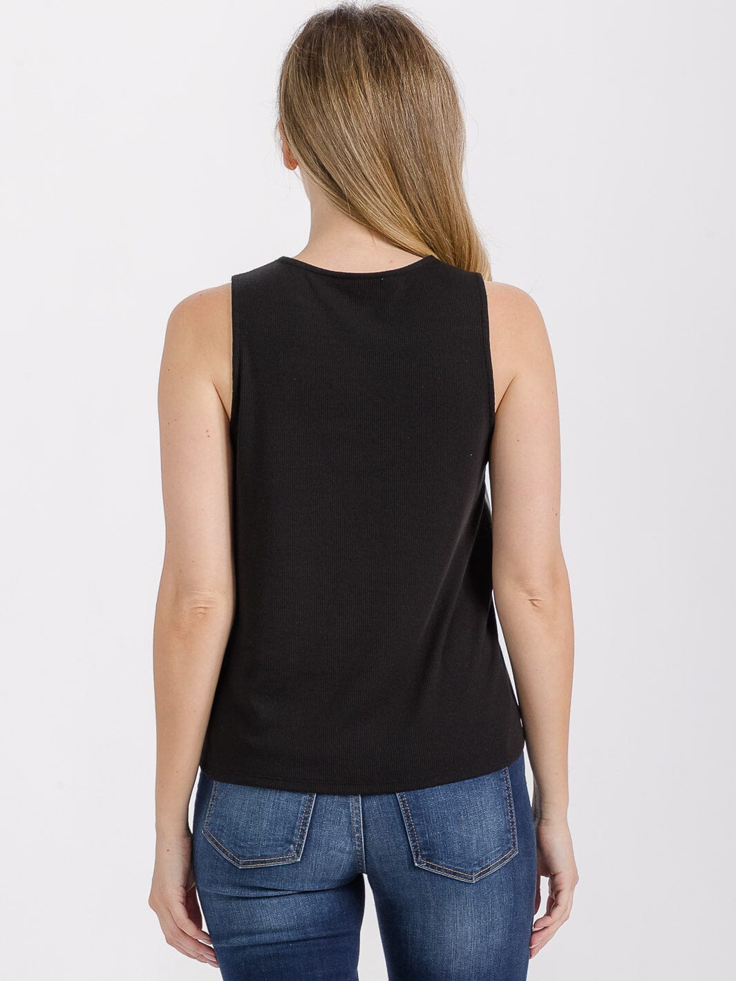 WOMEN'S SLEEVELESS PU PLEATHER CONTRAST TANK TOP