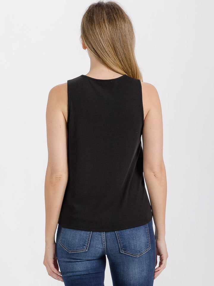 WOMEN'S SLEEVELESS PU PLEATHER CONTRAST TANK TOP