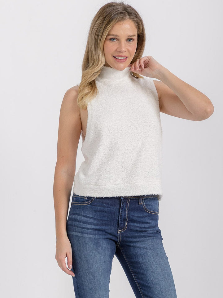 WOMEN'S SLEEVELESS TURTLE NECK SHERPA TANK TOP