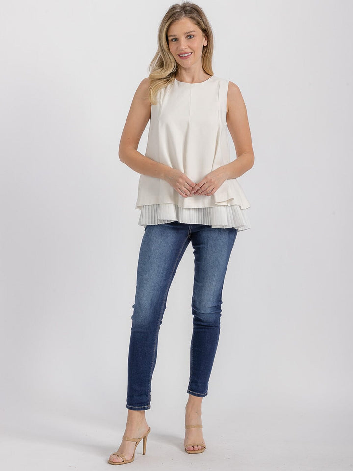 WOMEN'S SLEEVELESS PLEATED RUFFLE BOTTOM HEM TANK TOP