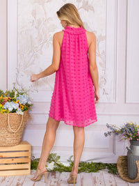 WOMEN'S SLEEVELESS HELTER NECK SWISS DETAILED MINI DRESS