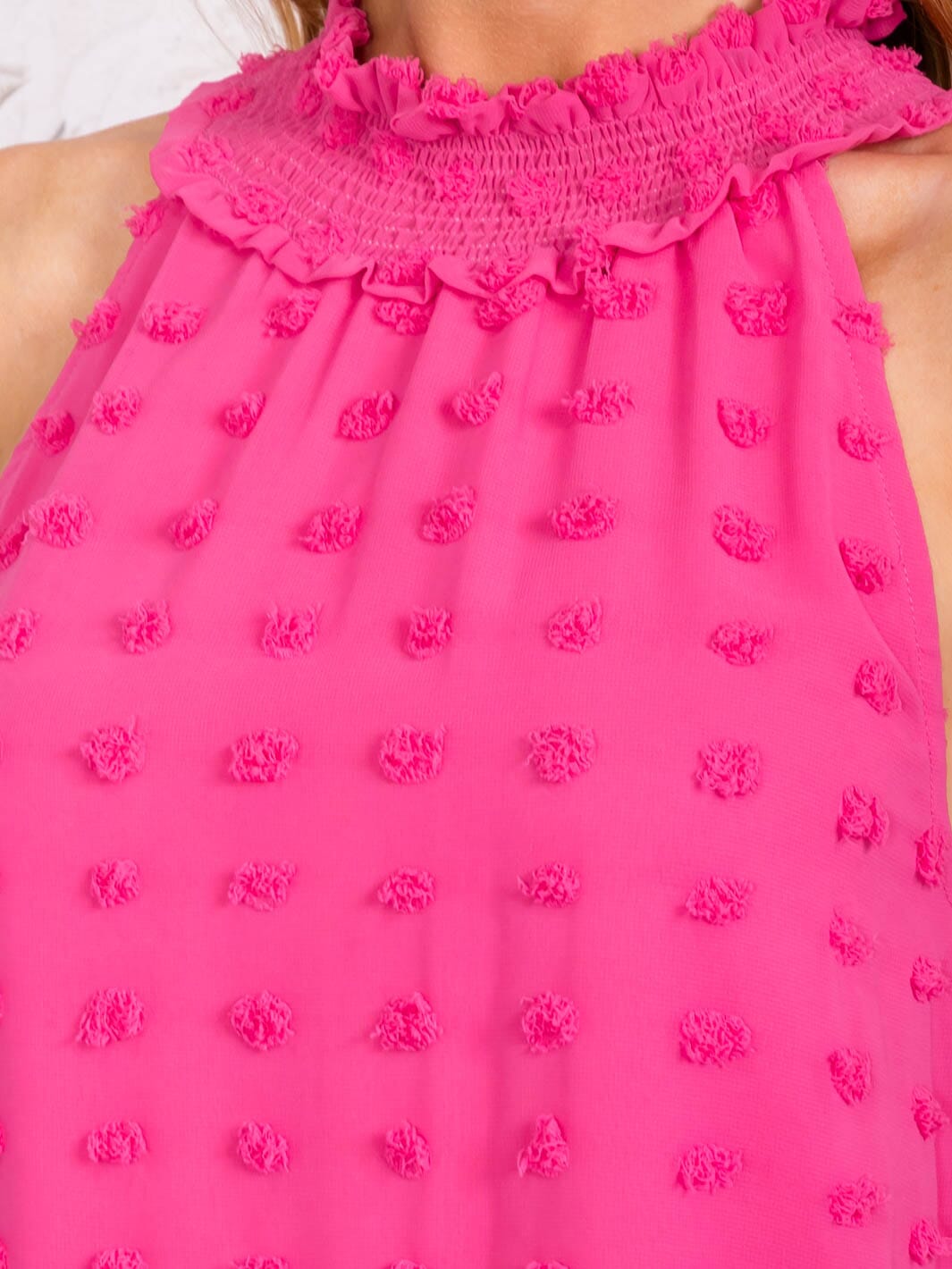 WOMEN'S SLEEVELESS HELTER NECK SWISS DETAILED MINI DRESS