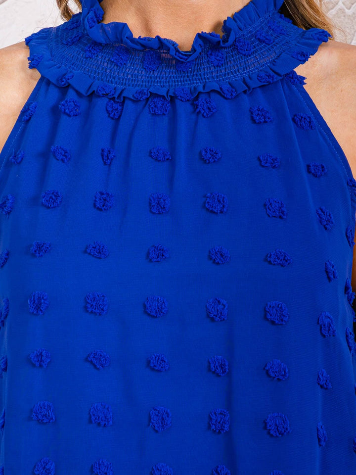 WOMEN'S SLEEVELESS HELTER NECK SWISS DETAILED MINI DRESS