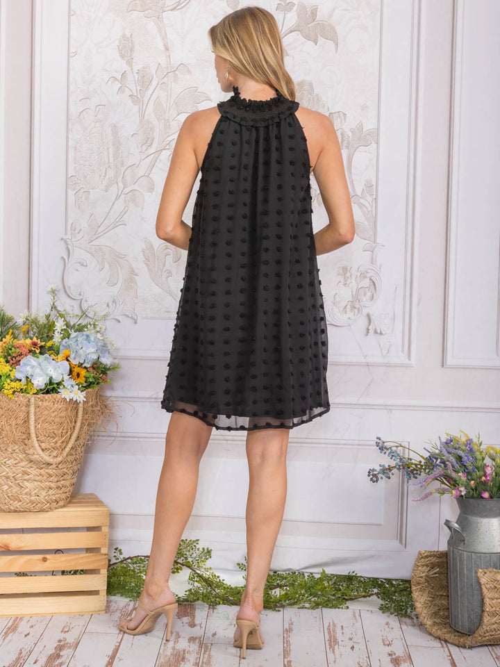 WOMEN'S SLEEVELESS HELTER NECK SWISS DETAILED MINI DRESS