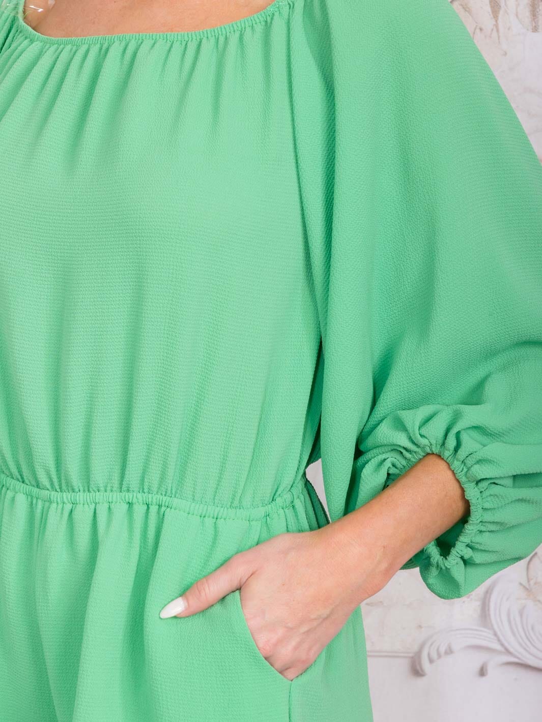 WOMEN'S LONG SLEEVE ELASTIC WAIST FRONT POCKETS ROMPER
