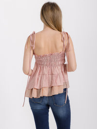 WOMEN'S SLEEVELESS SMOCK TIERED RUFFLE HIGH-LOW TANK TOP