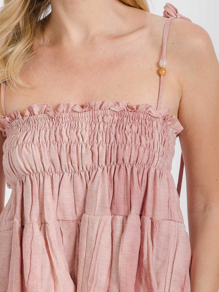 WOMEN'S SLEEVELESS SMOCK TIERED RUFFLE HIGH-LOW TANK TOP