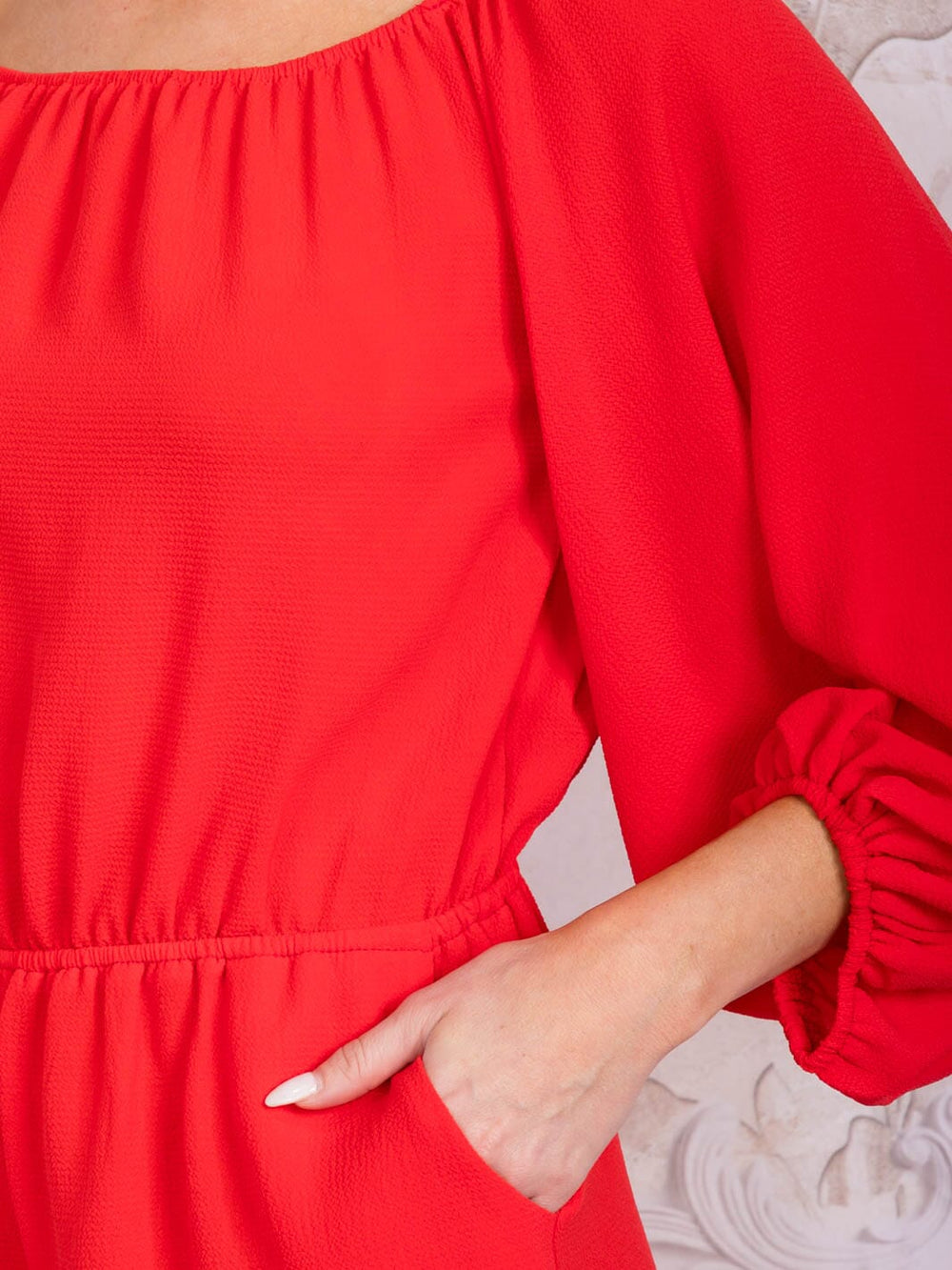 WOMEN'S LONG SLEEVE ELASTIC WAIST FRONT POCKETS ROMPER