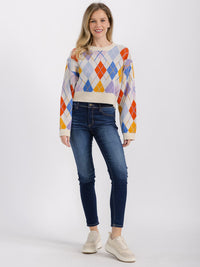 WOMEN'S LONG SLEEVE MULTI PRINT PULLOVER SWEATER