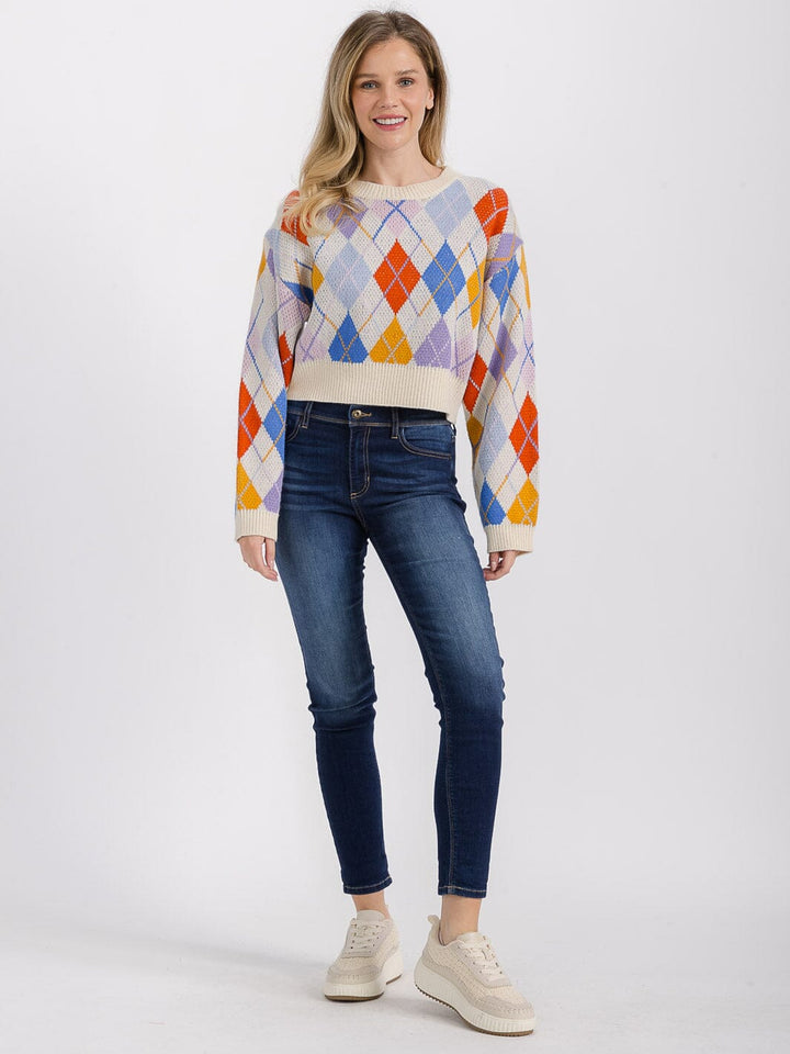 WOMEN'S LONG SLEEVE MULTI PRINT PULLOVER SWEATER