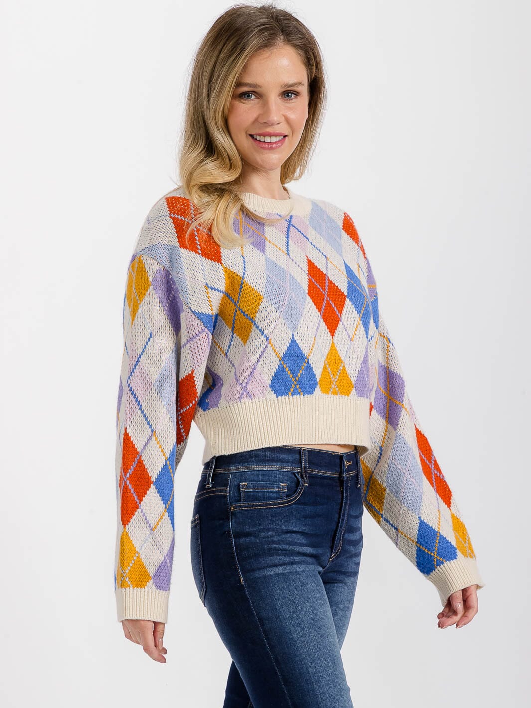 WOMEN'S LONG SLEEVE MULTI PRINT PULLOVER SWEATER