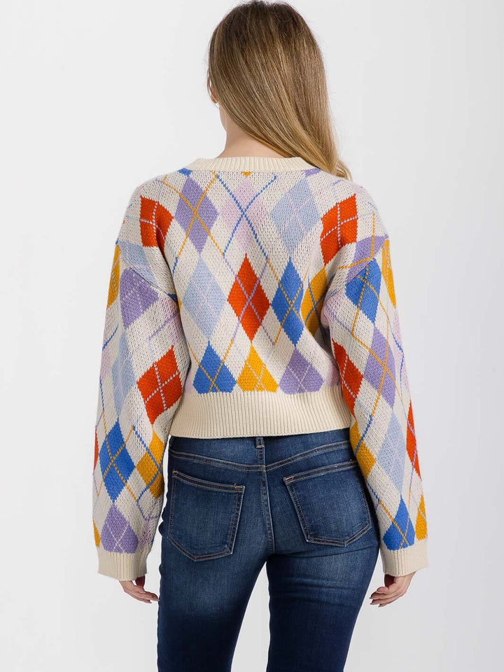 WOMEN'S LONG SLEEVE MULTI PRINT PULLOVER SWEATER