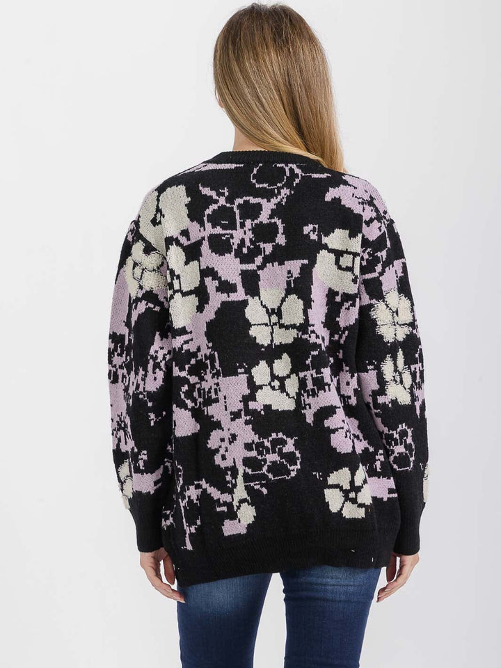 WOMEN'S LONG SLEEVE FLORAL PRINT PULLOVER SWEATER