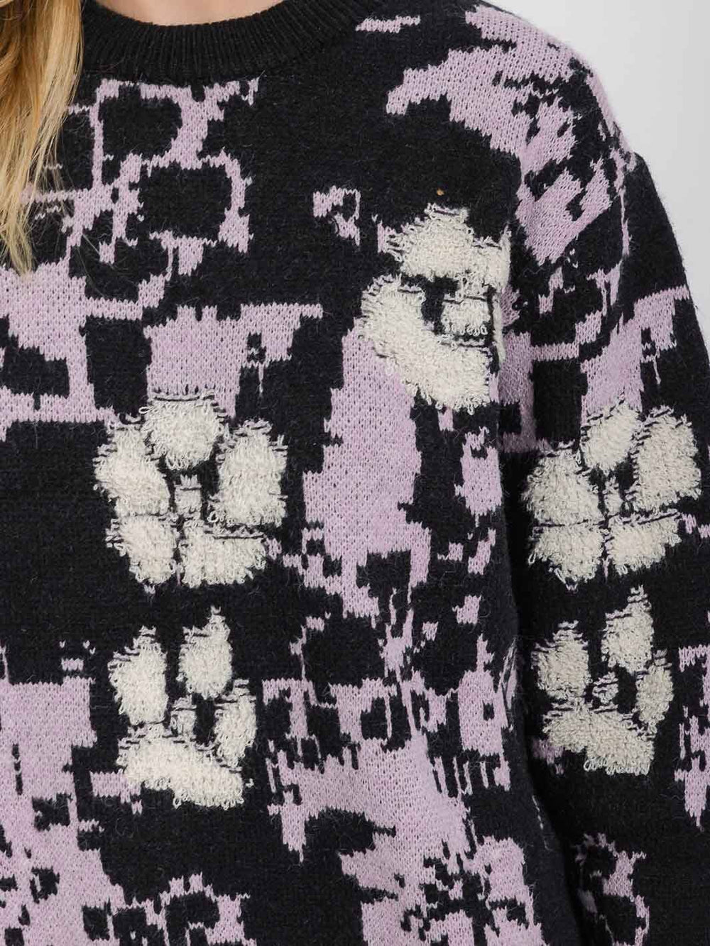 WOMEN'S LONG SLEEVE FLORAL PRINT PULLOVER SWEATER