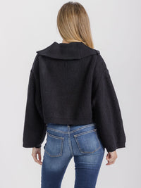 WOMEN'S LONG SLEEVE ZIP UP RIBBED PULLOVER SWEATER