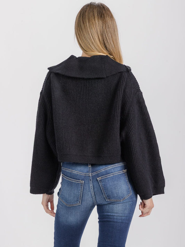 WOMEN'S LONG SLEEVE ZIP UP RIBBED PULLOVER SWEATER