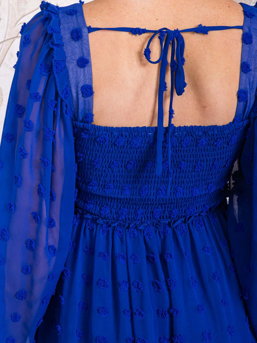 WOMEN'S LONG SLEEVE SQUARE NECK TIERED SWISS DETAILED MINI DRESS