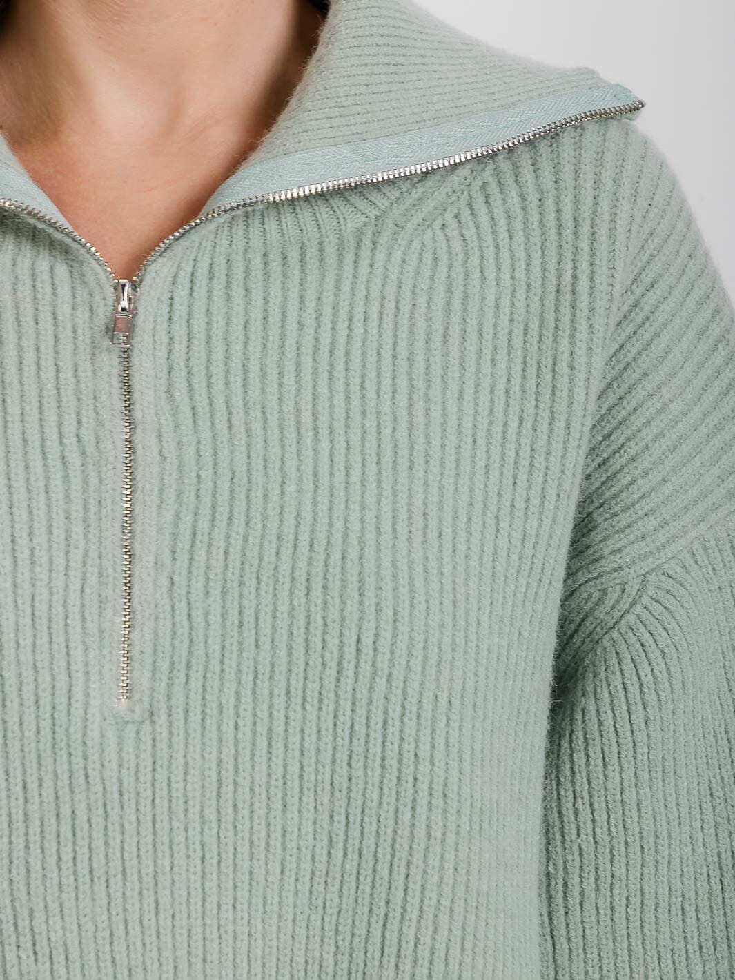 WOMEN'S LONG SLEEVE ZIP UP RIBBED PULLOVER SWEATER