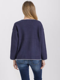 WOMEN'S LONG SLEEVE FRONT POCKETS V-NECK PULLOVER SWEATER
