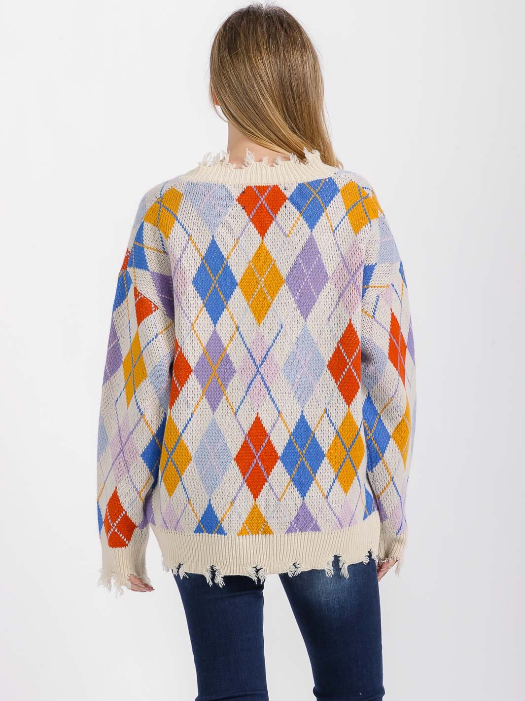 WOMEN'S LONG SLEEVE BUTTON CLOSURE RAW TRIM MULTI CARDIGAN