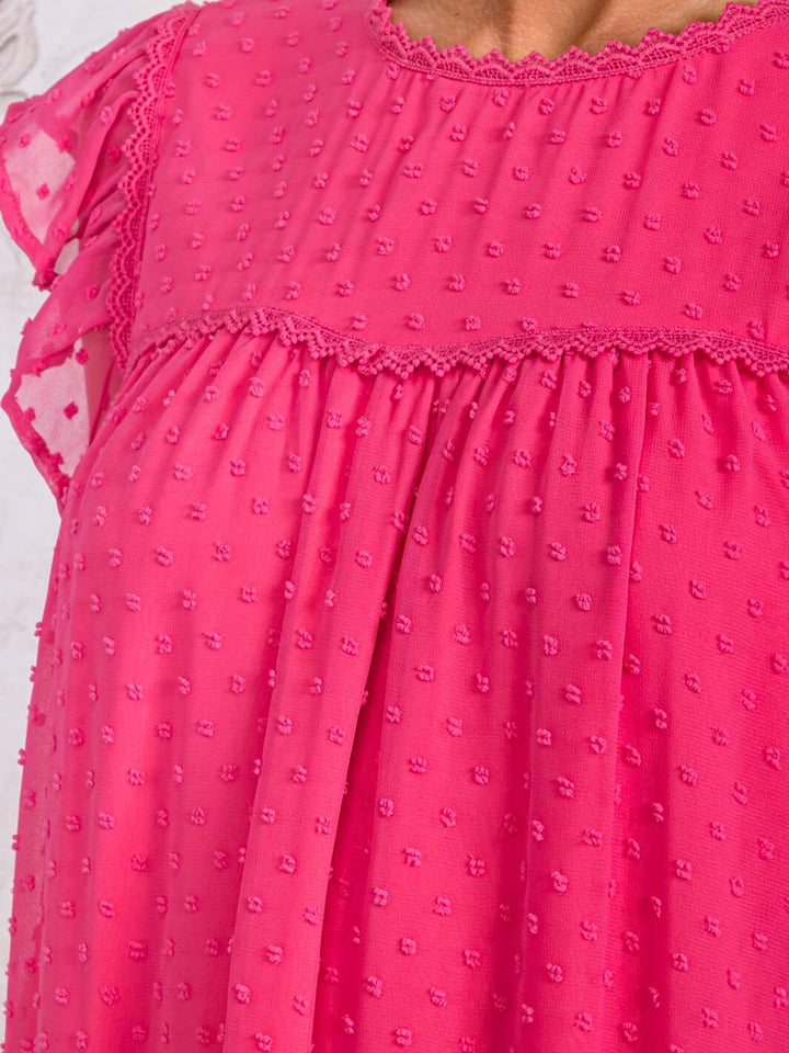 WOMEN'S RUFFLE SLEEVE TIERED SWISS DETAILED TUNIC MINI DRESS