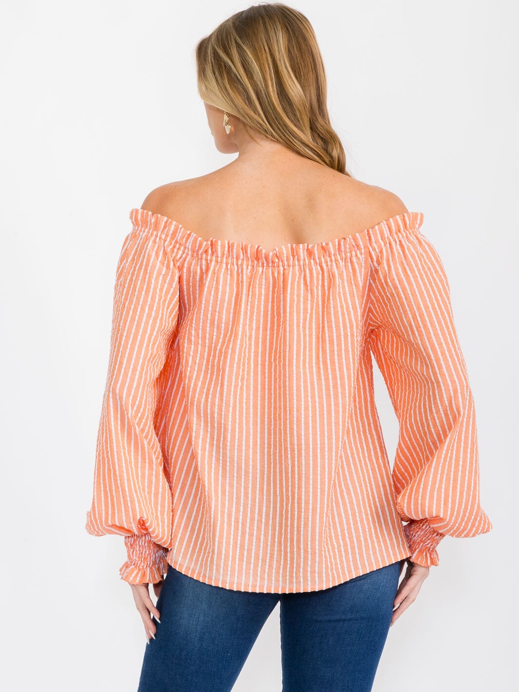 WOMEN'S OFF SHOULDER LONG SLEEVE STRIPES COLORBLOCK BLOUSE