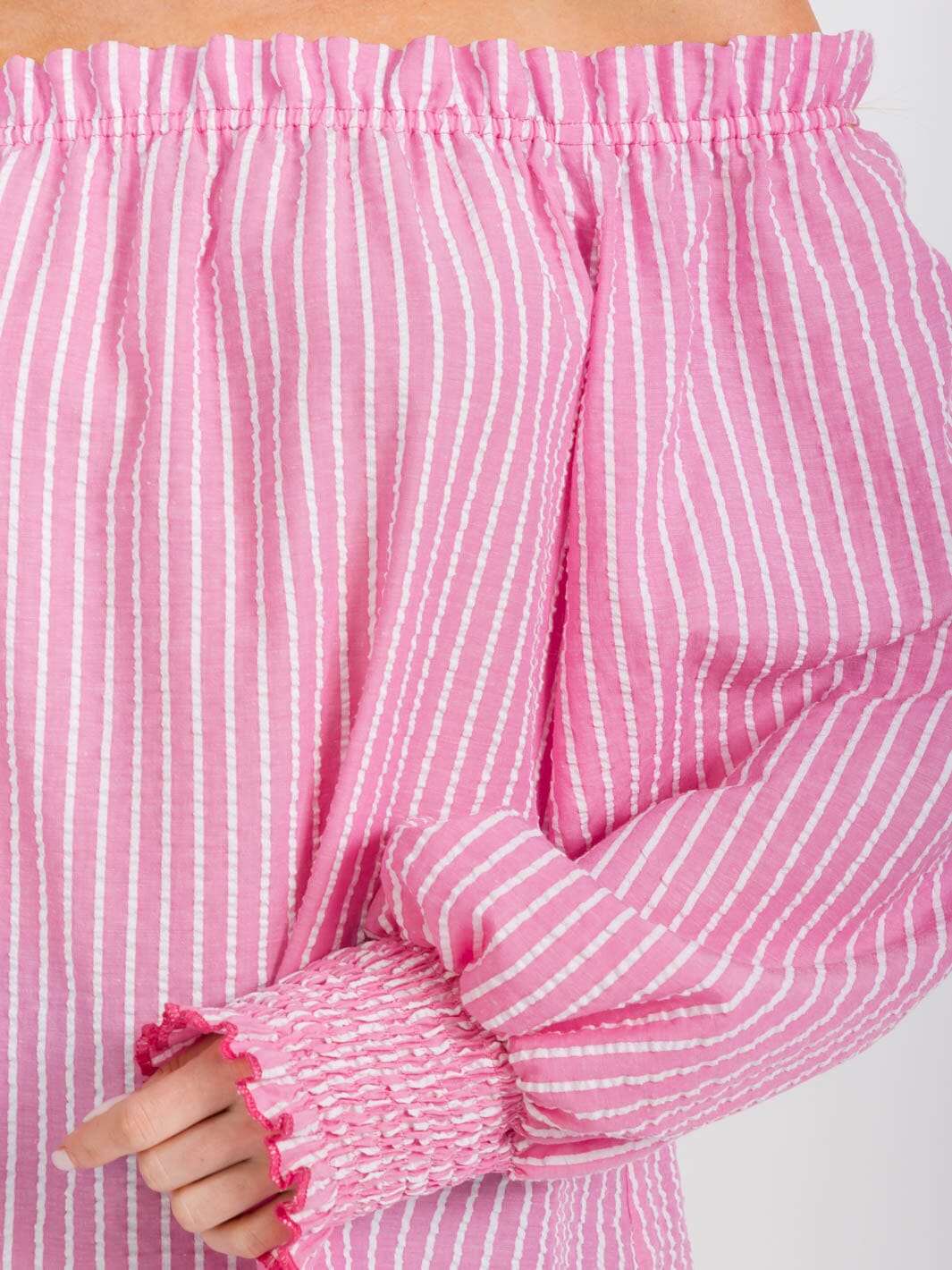 WOMEN'S OFF SHOULDER LONG SLEEVE STRIPES COLORBLOCK BLOUSE