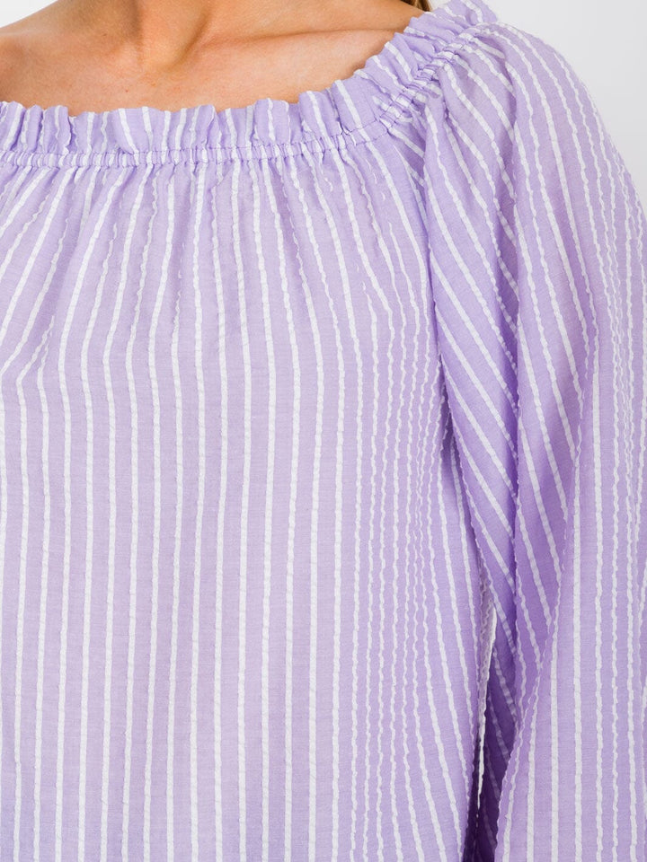 WOMEN'S OFF SHOULDER LONG SLEEVE STRIPES COLORBLOCK BLOUSE
