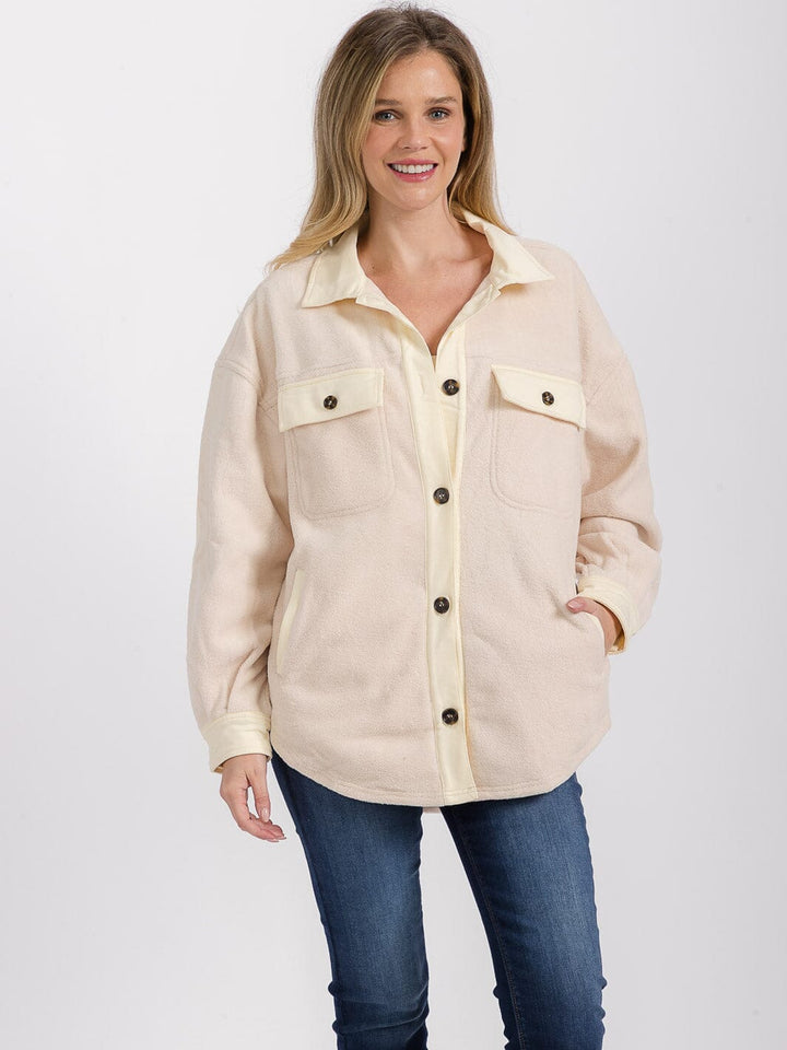 WOMEN'S LONG SLEEVE BUTTON CLOSURE FRONT POCKETS SHACKET