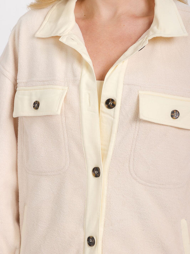 WOMEN'S LONG SLEEVE BUTTON CLOSURE FRONT POCKETS SHACKET