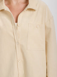 WOMEN'S LONG SLEEVE BUTTON CLOSURE FRONT POCKET HIGH-LOW CORDUROY SHACKET