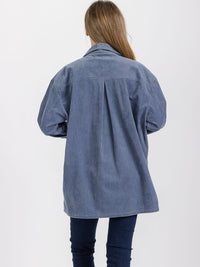 WOMEN'S LONG SLEEVE BUTTON CLOSURE FRONT POCKET HIGH-LOW CORDUROY SHACKET