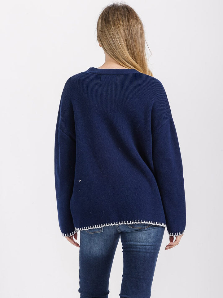 WOMEN'S LONG SLEEVE FRONT POCKETS BUTTON CLOSURE TRIM DETAILED CARDIGAN