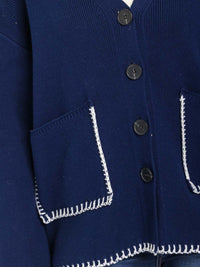WOMEN'S LONG SLEEVE FRONT POCKETS BUTTON CLOSURE TRIM DETAILED CARDIGAN