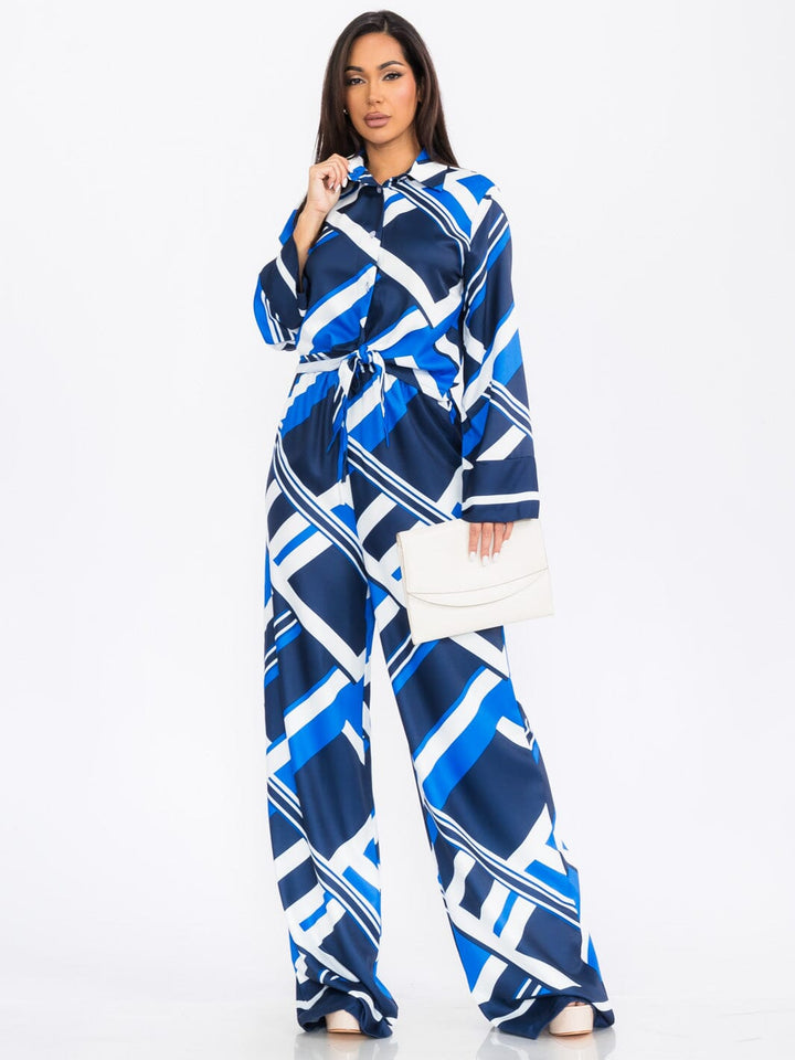 WOMEN'S LONG SLEEVE TOP & WIDE LEG PANTS MULTI PRINT 2PC. SET