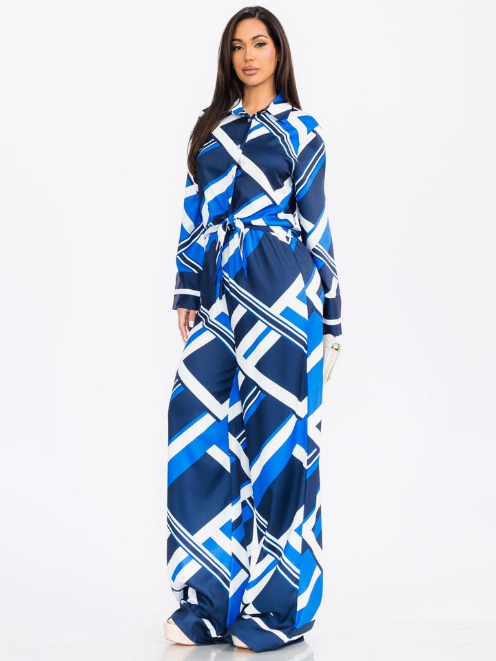 WOMEN'S LONG SLEEVE TOP & WIDE LEG PANTS MULTI PRINT 2PC. SET