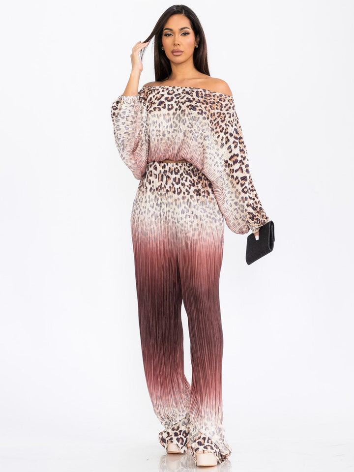 WOMEN'S LONG SLEEVE TOP & WIDE LEG PANTS ANIMAL PRINT 2PC. SET