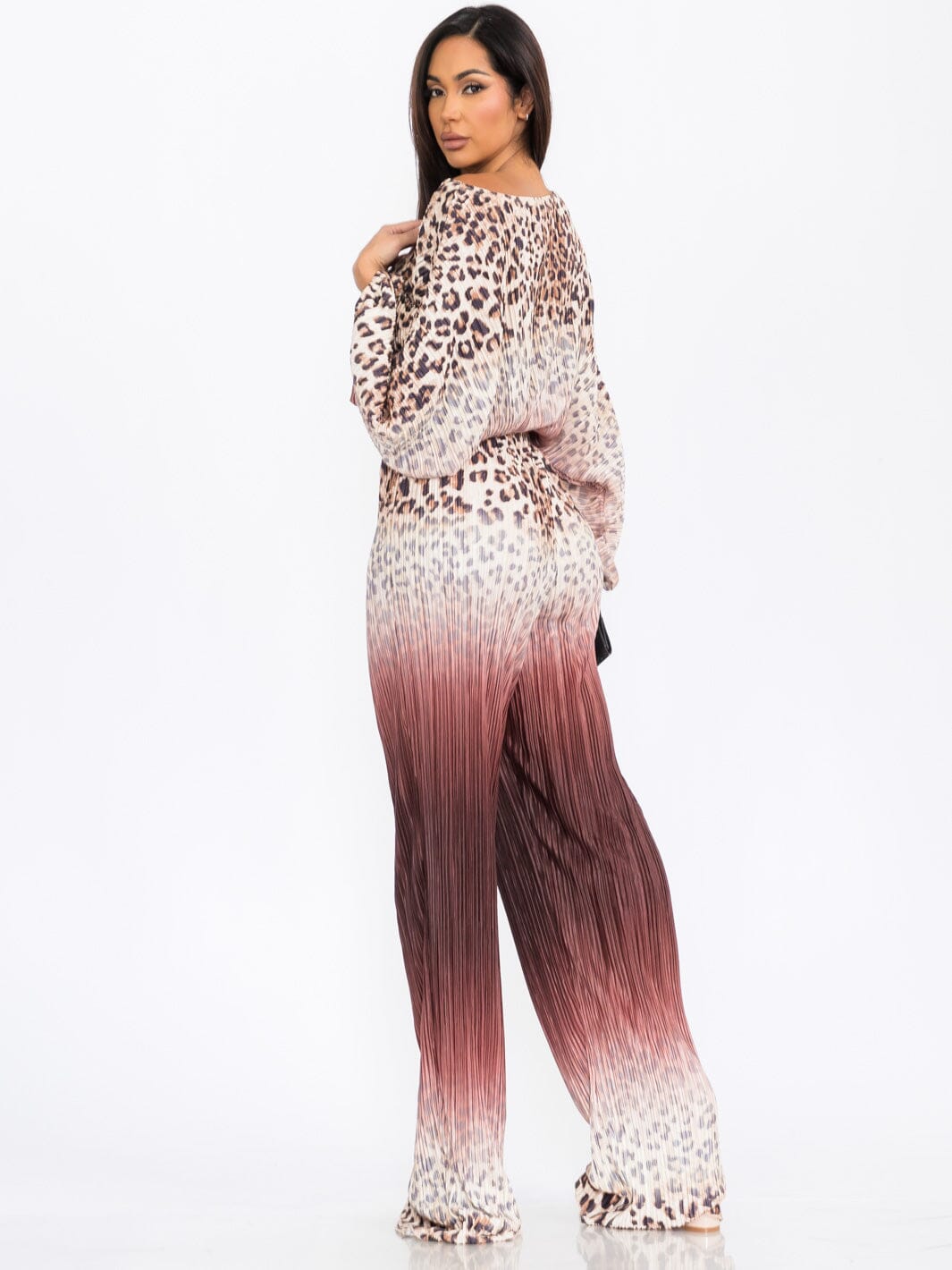 WOMEN'S LONG SLEEVE TOP & WIDE LEG PANTS ANIMAL PRINT 2PC. SET